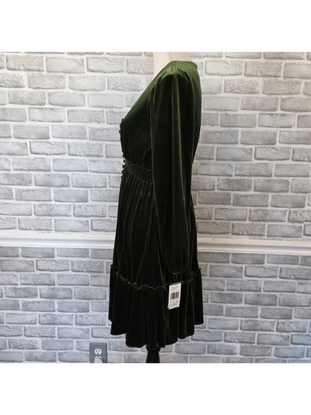 NWT Taylor Green Long Sleeve Luxury Velvet Ruffled Midi Whimsigoth Fairycore - Picture 9 of 11